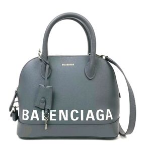Balenciaga Gray Leather Ville Logo Satchel Bag.